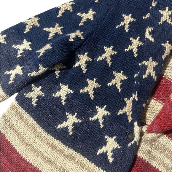 Ralph Lauren Polo Flag Cardigan Sweater Shawl Collar Americana Vintage Knit L - Picture 7 of 16